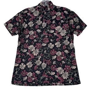 Frazier Lawrence‎ Shirt Womens Large Black Pink Floral Burnout 2000s Y2K Vintage